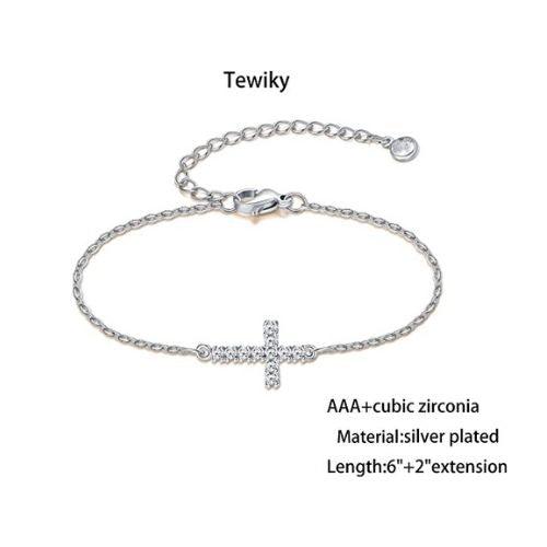 Dainty Cubic Zirconia Cross Bracelet - Aiora