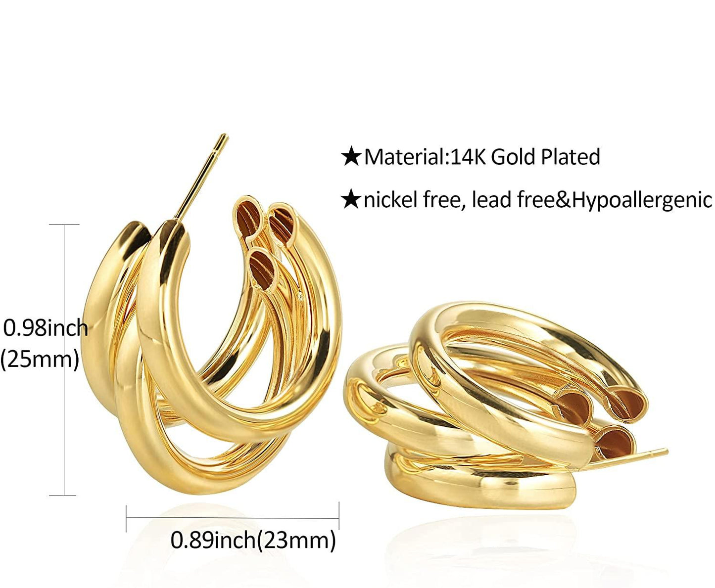 Fashion Chunky Triple Hoop Earrings - Aiora