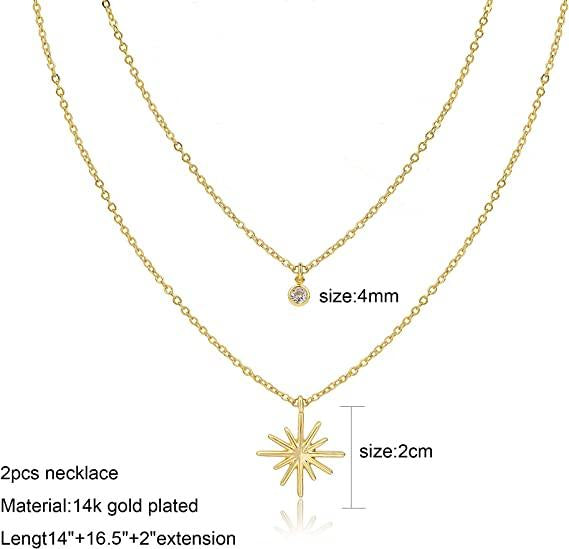 Layered Star with CZ Pendant Necklace - Aiora