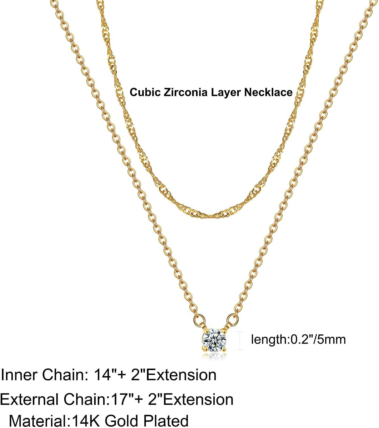 Simple Layered CZ Diamond Gold Necklace - Aiora