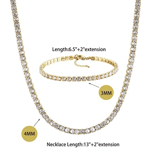 CZ Diamond Tennis Necklace with Bracelet Set - Aiora