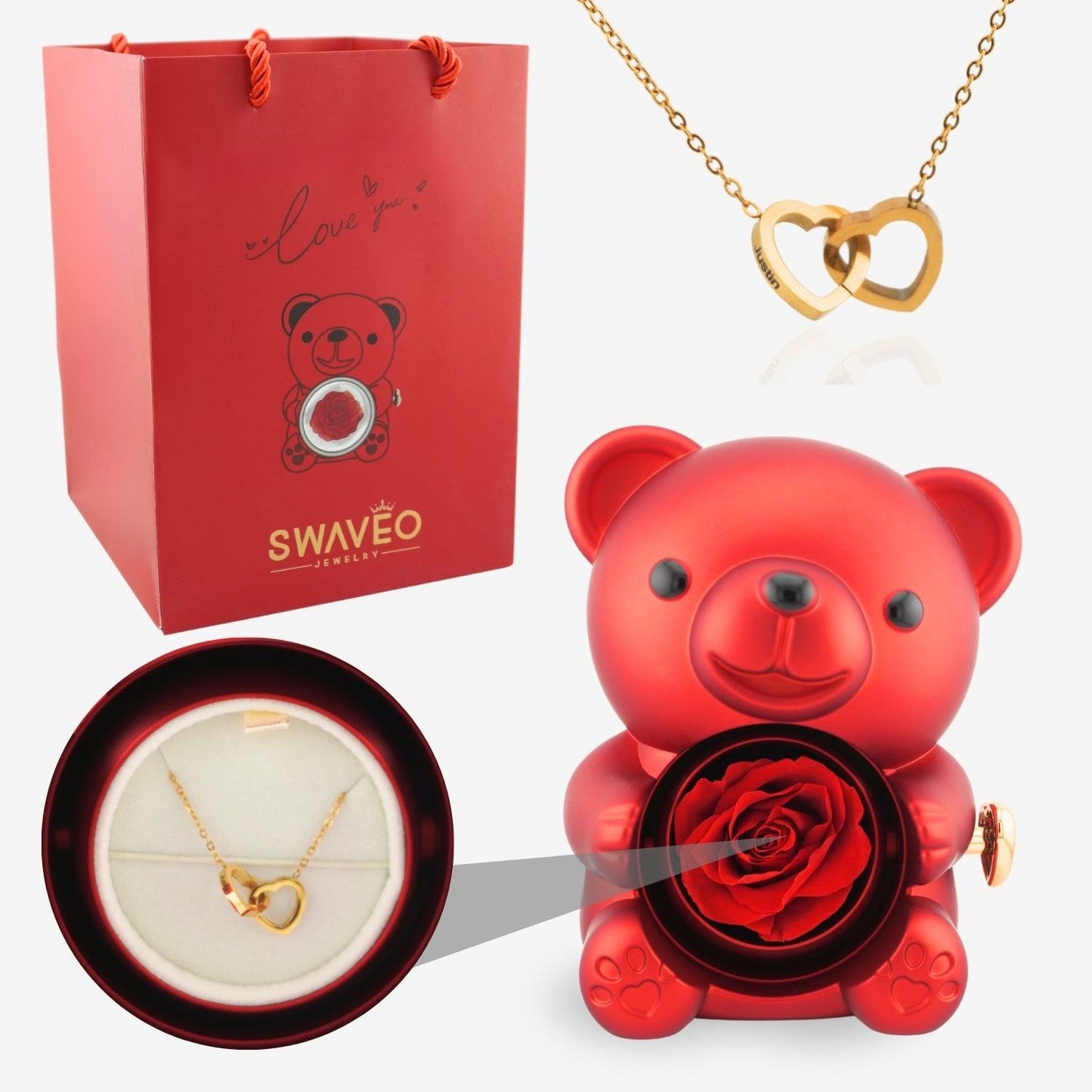 Eternal Rose Bear with Engraved Necklace - Aiora