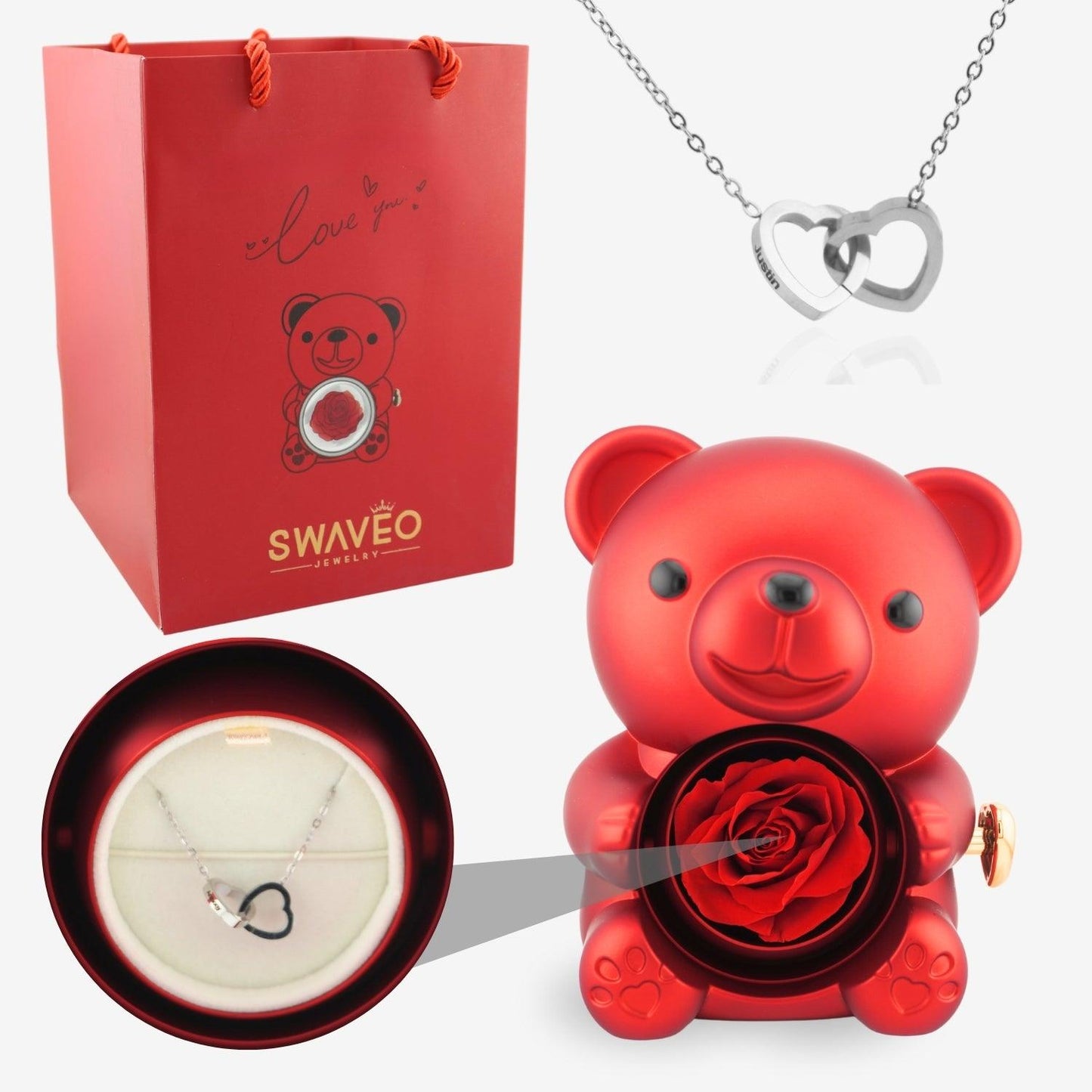 Eternal Rose Bear with Engraved Necklace - Aiora