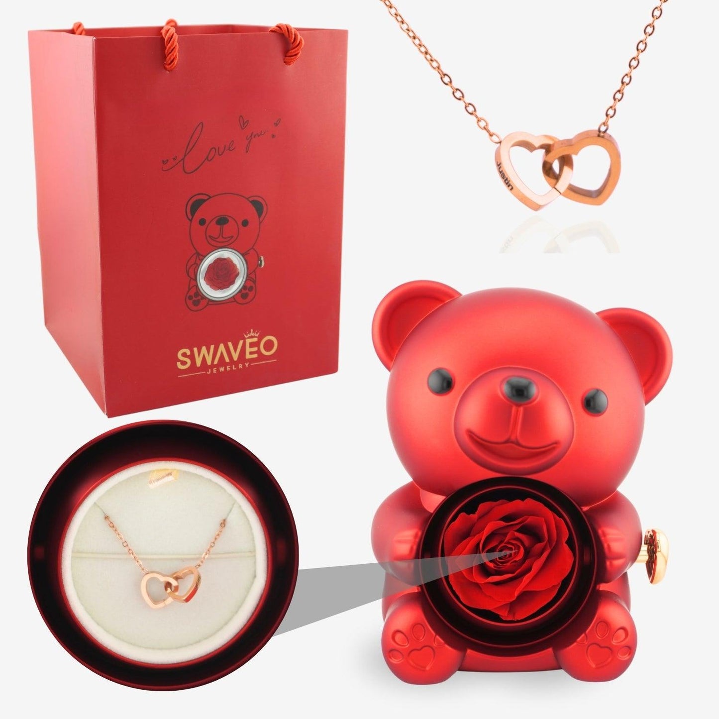 Eternal Rose Bear with Engraved Necklace - Aiora