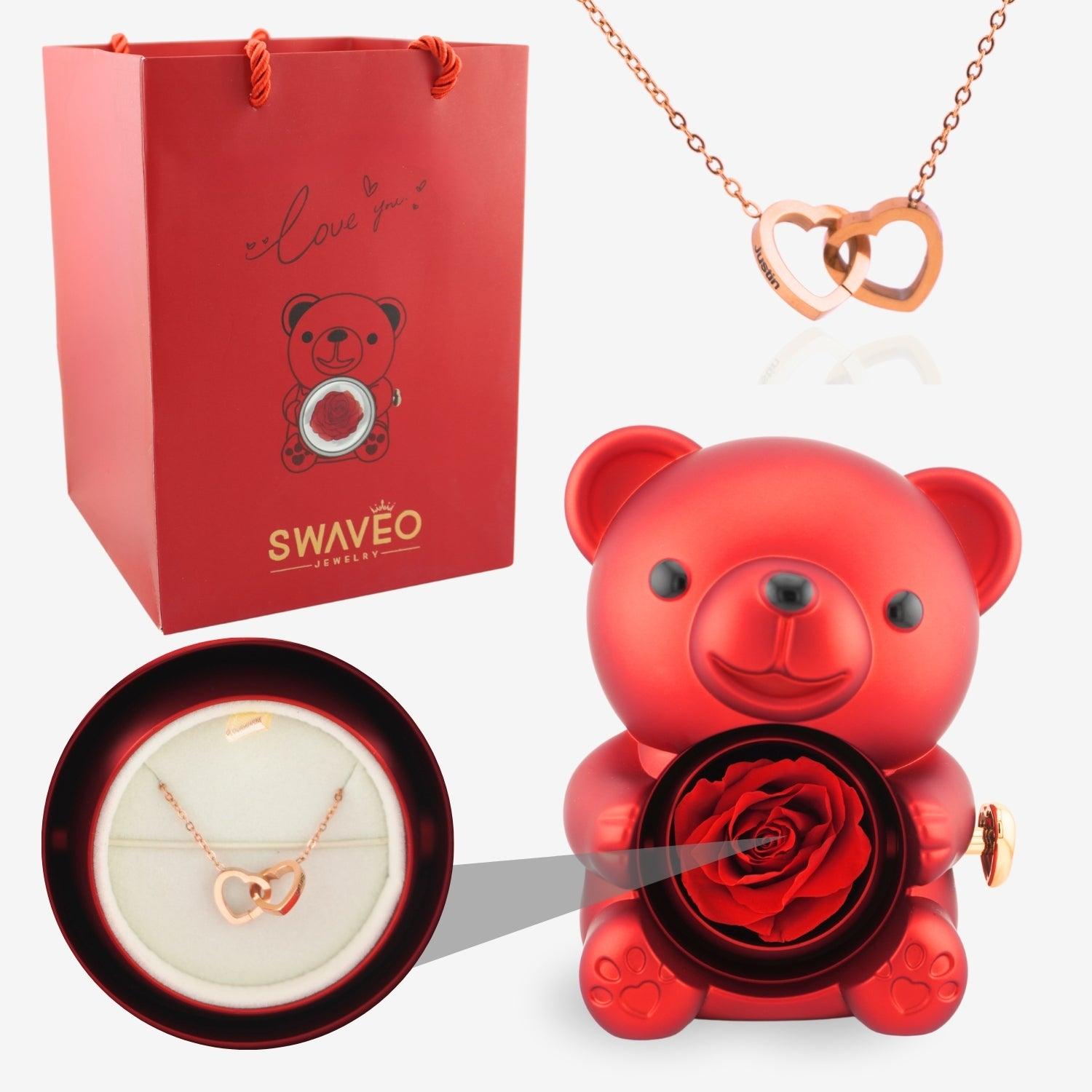 Eternal Rose Bear with Engraved Necklace - Aiora