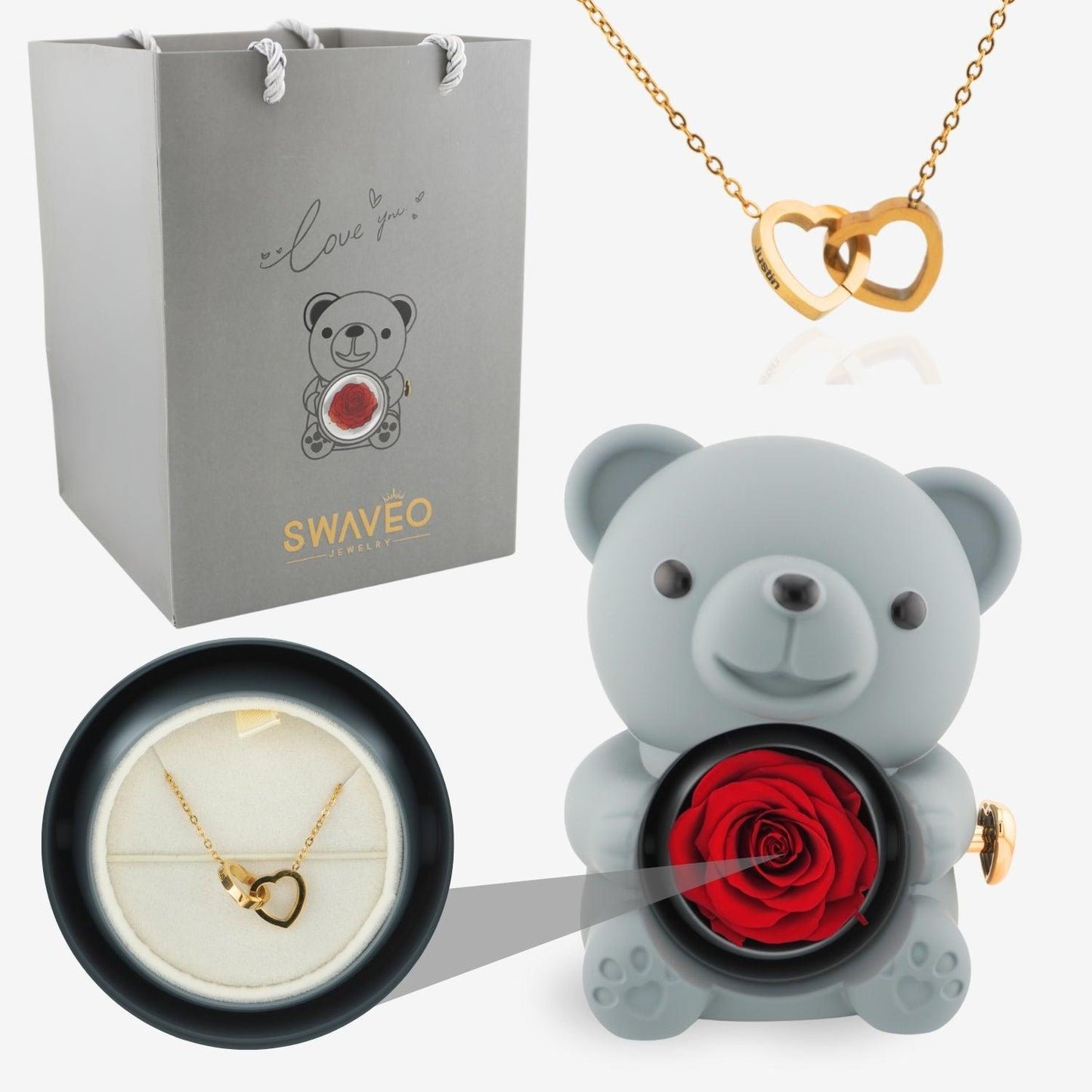 Eternal Rose Bear with Engraved Necklace - Aiora