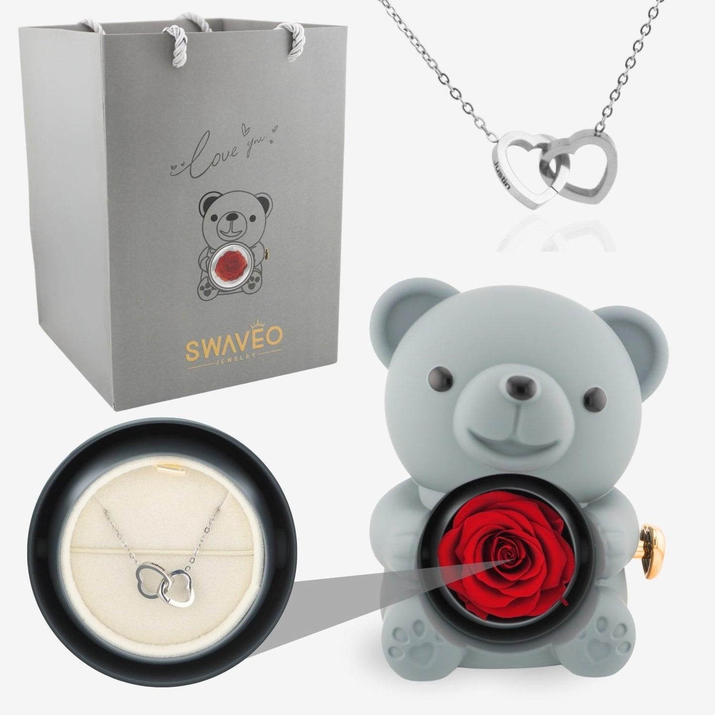 Eternal Rose Bear with Engraved Necklace - Aiora