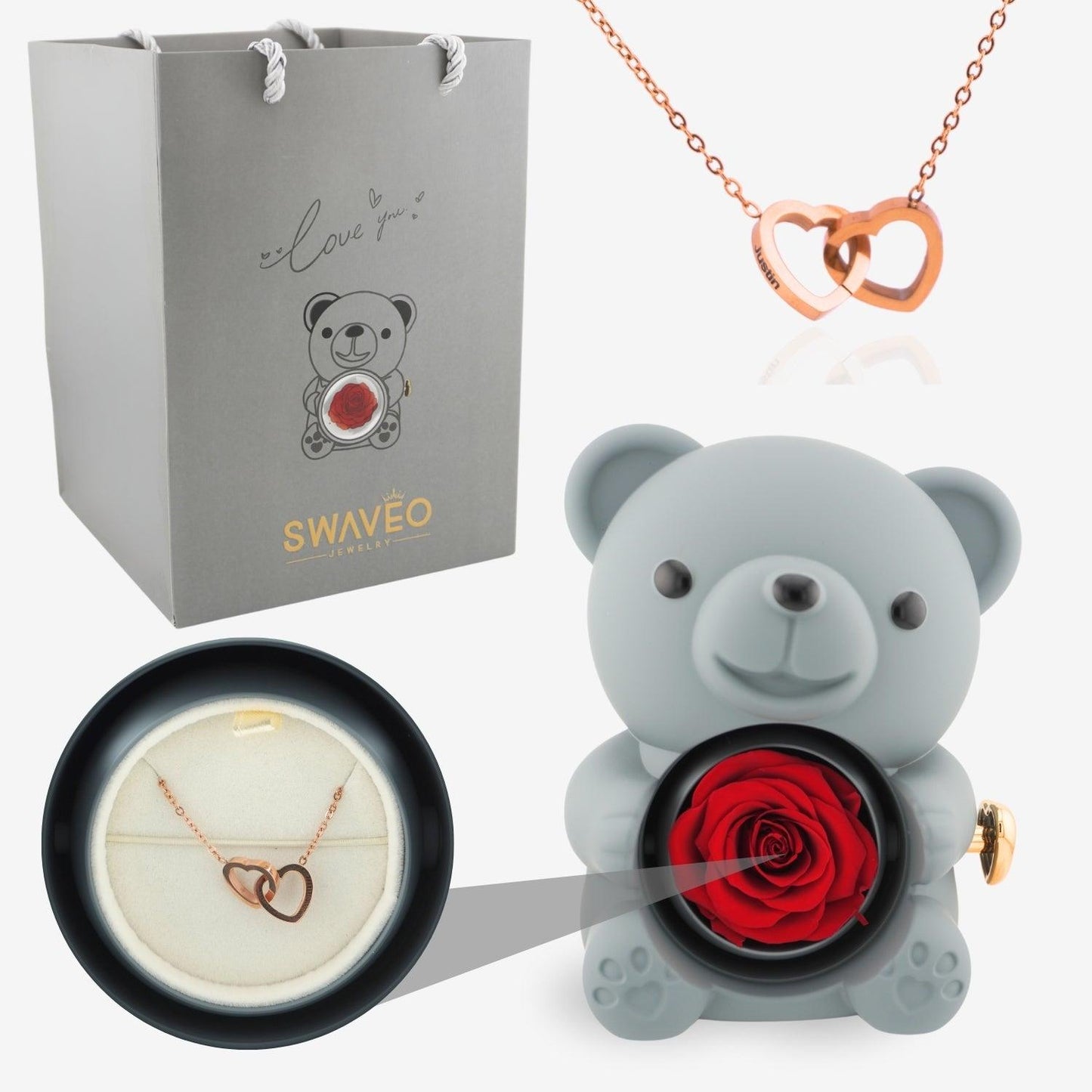 Eternal Rose Bear with Engraved Necklace - Aiora