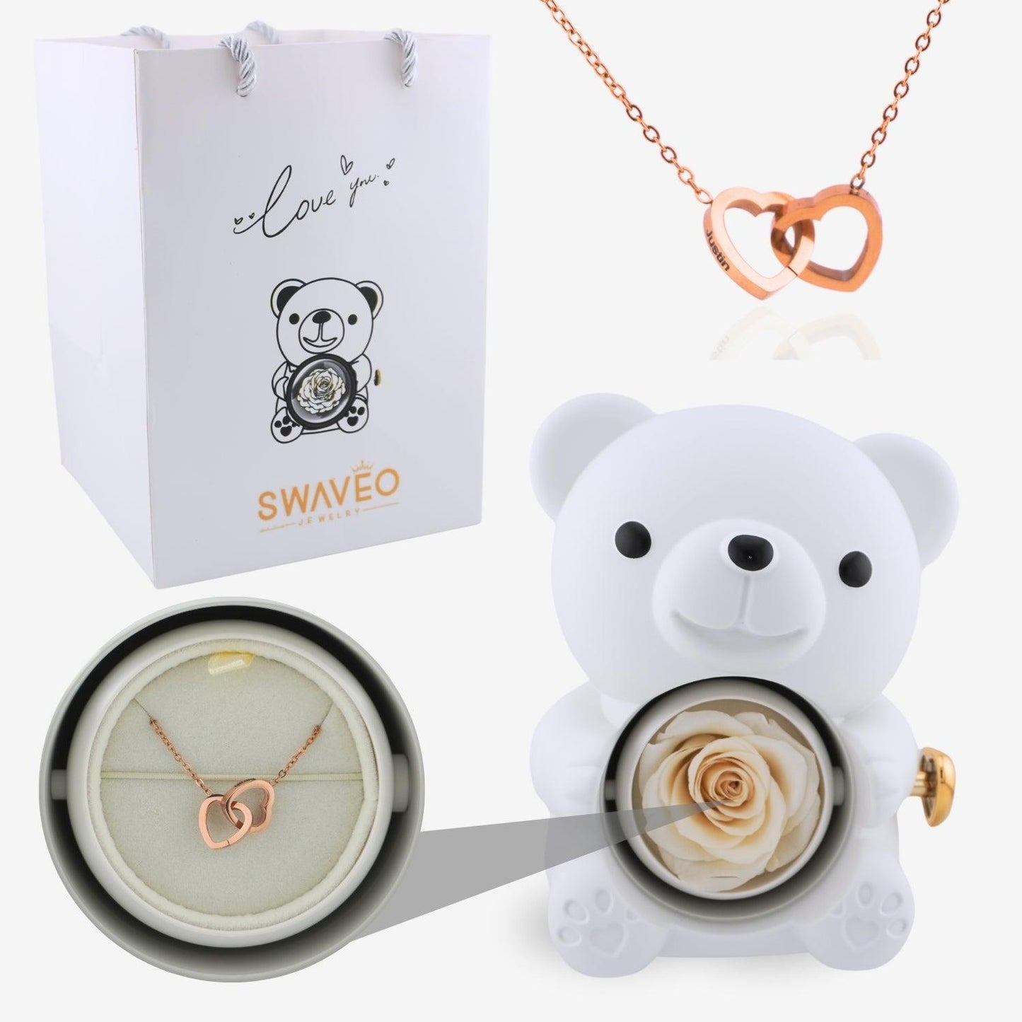Eternal Rose Bear with Engraved Necklace - Aiora