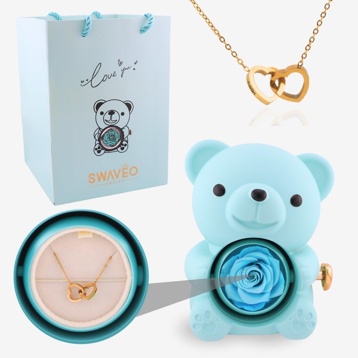 Eternal Rose Bear with Engraved Necklace - Aiora