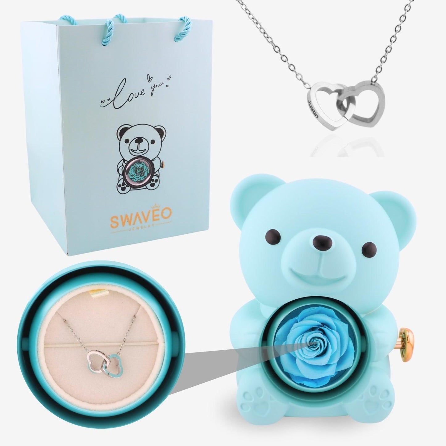 Eternal Rose Bear with Engraved Necklace - Aiora