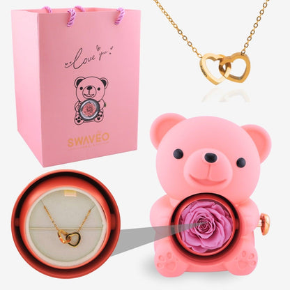 Eternal Rose Bear with Engraved Necklace - Aiora
