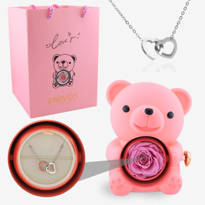 Eternal Rose Bear with Engraved Necklace - Aiora