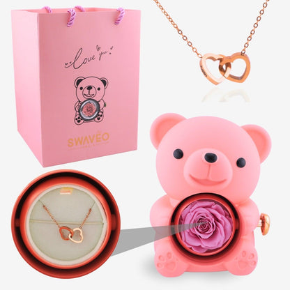 Eternal Rose Bear with Engraved Necklace - Aiora