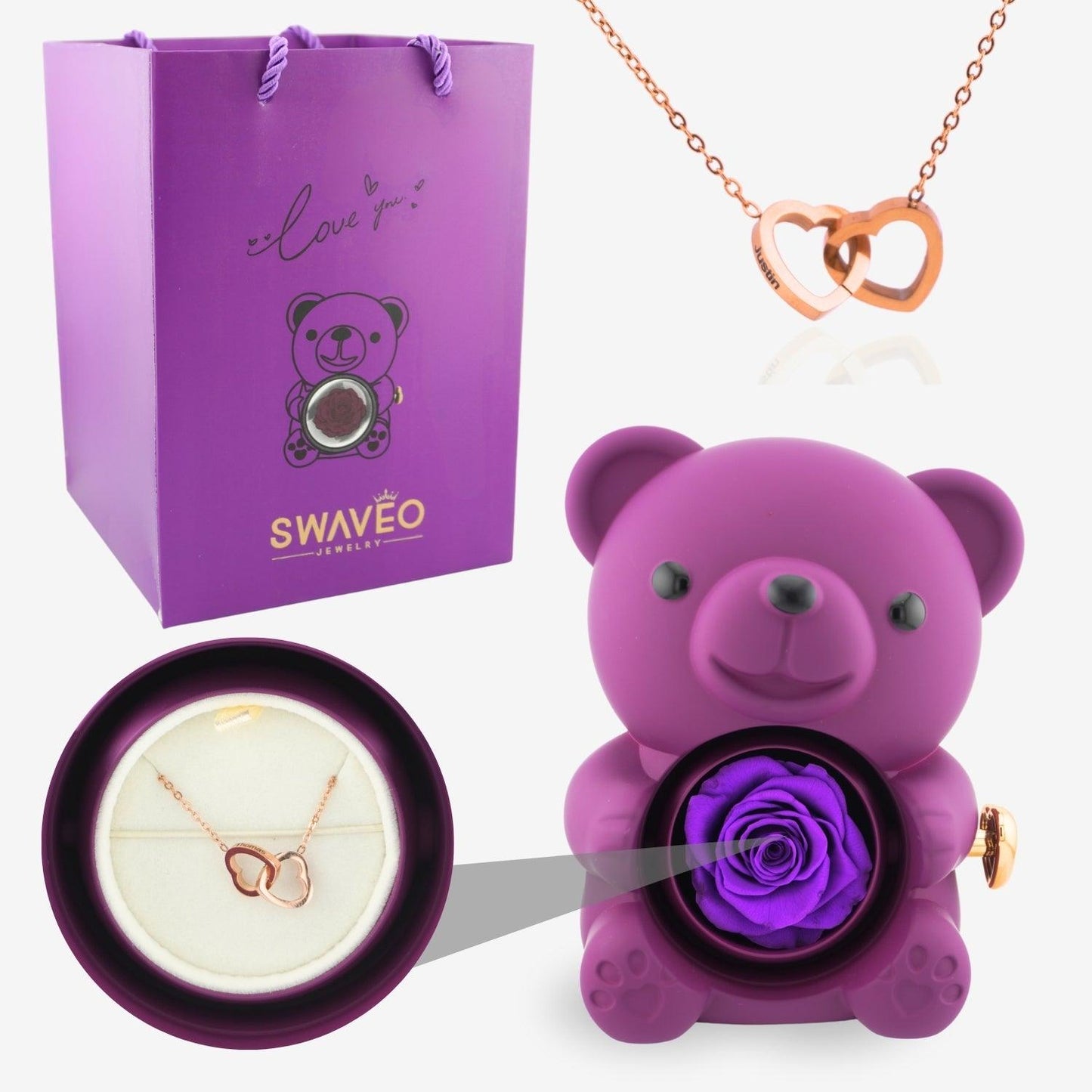 Eternal Rose Bear with Engraved Necklace - Aiora