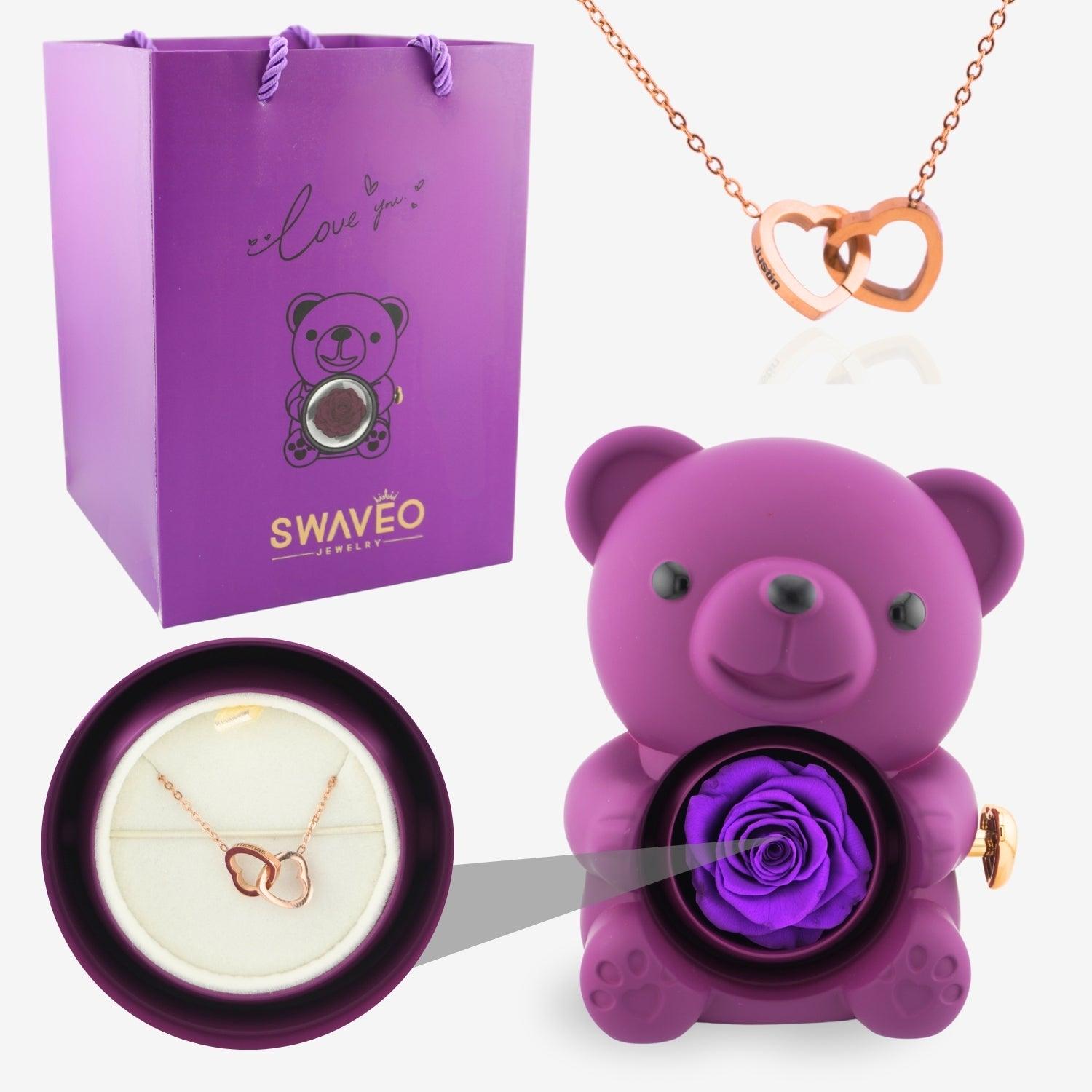 Eternal Rose Bear with Engraved Necklace - Aiora