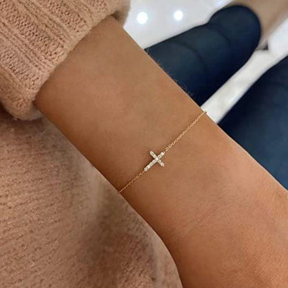 Dainty Cubic Zirconia Cross Bracelet