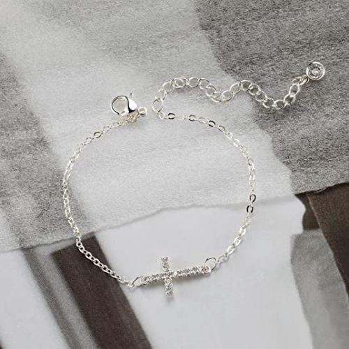Dainty Cubic Zirconia Cross Bracelet