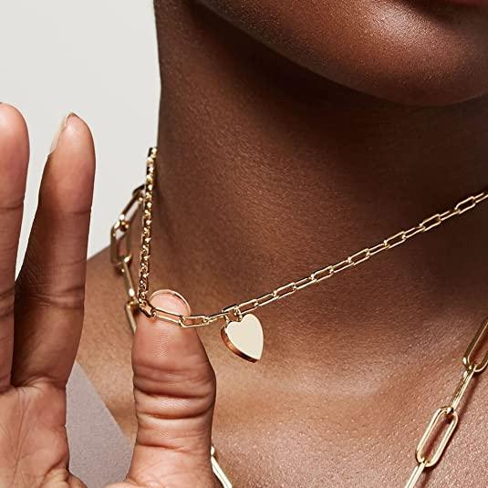 Layered Paperclip Chain Heart Pendant Necklace