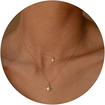 Layered Star with CZ Pendant Necklace