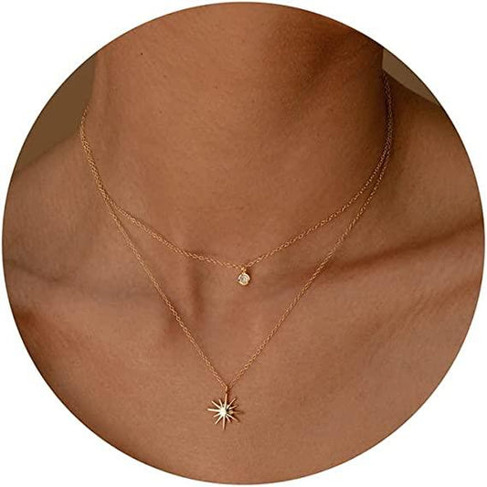Layered Star with CZ Pendant Necklace
