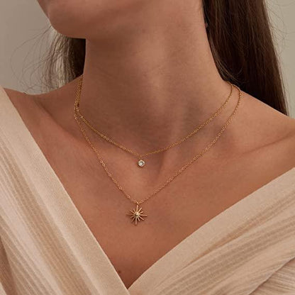 Layered Star with CZ Pendant Necklace