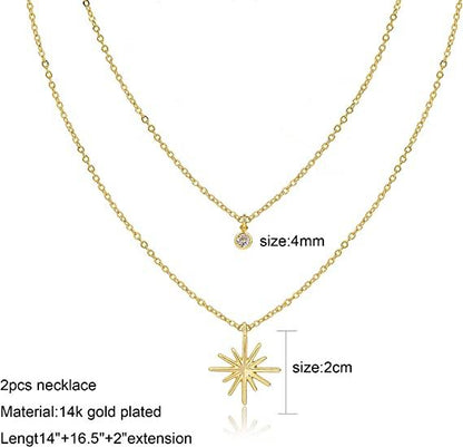 Layered Star with CZ Pendant Necklace