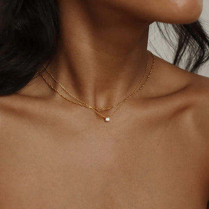 Simple Layered CZ Diamond Gold Necklace
