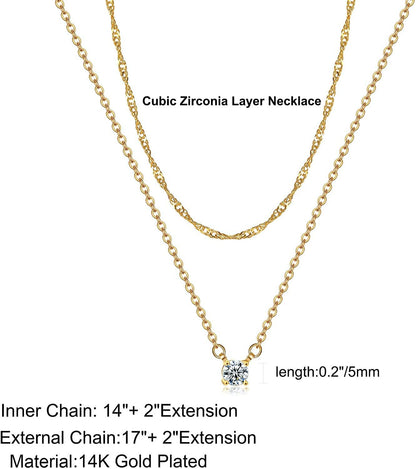 Simple Layered CZ Diamond Gold Necklace