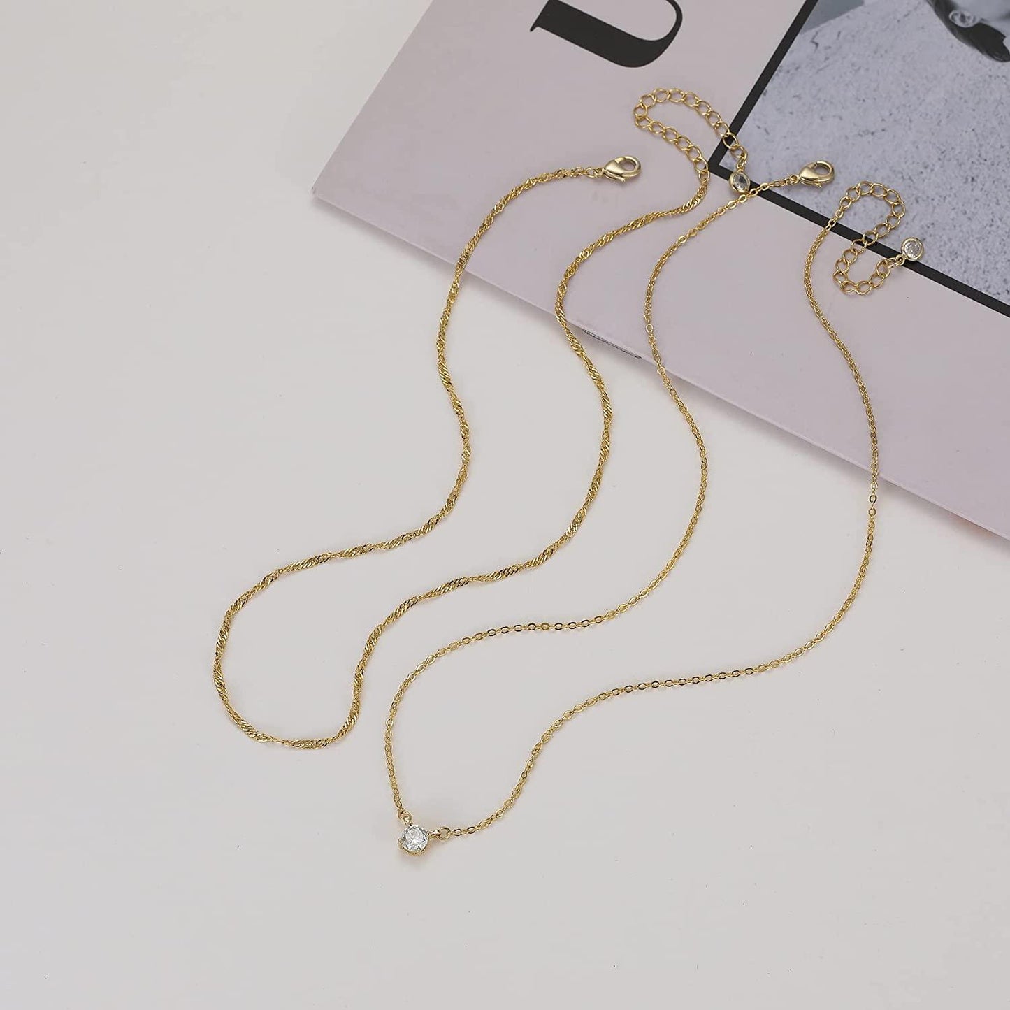 Simple Layered CZ Diamond Gold Necklace