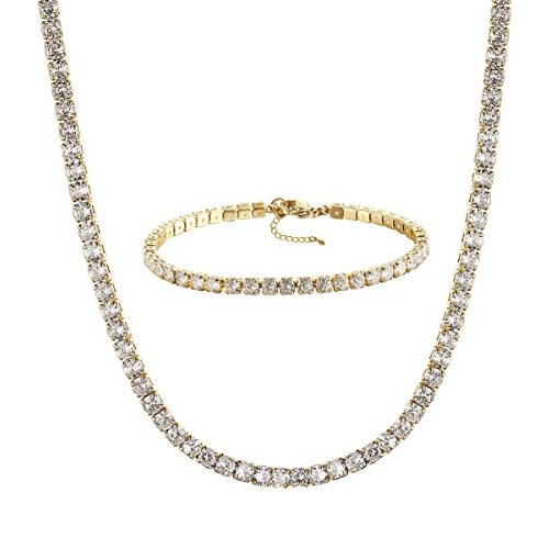 CZ Diamond Tennis Necklace with Bracelet Set