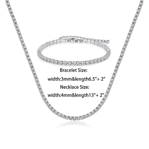 CZ Diamond Tennis Necklace with Bracelet Set