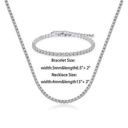CZ Diamond Tennis Necklace with Bracelet Set