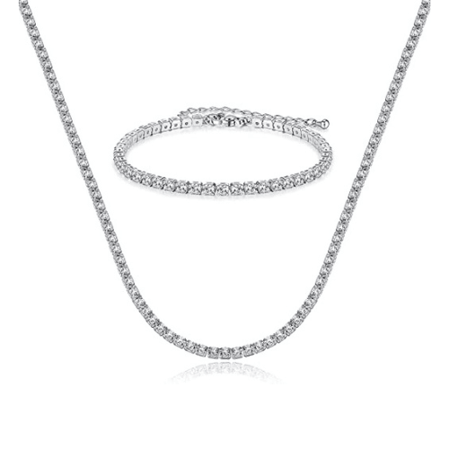 CZ Diamond Tennis Necklace with Bracelet Set