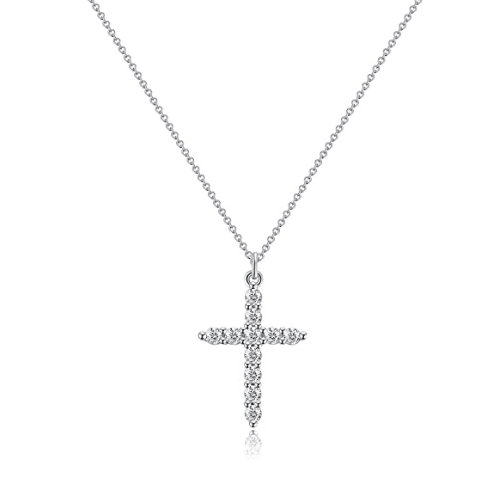 Large CZ Diamond Cross Pendant Necklace