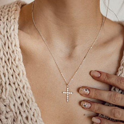 Large CZ Diamond Cross Pendant Necklace