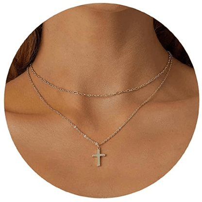 Layered Link with Cross Pendant Necklace