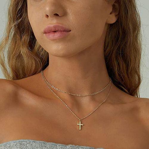 Layered Link with Cross Pendant Necklace