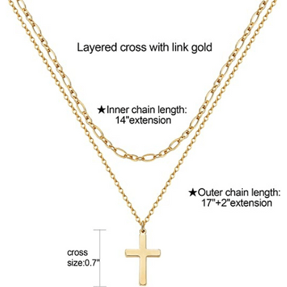 Layered Link with Cross Pendant Necklace