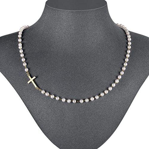Sideway Cross Pearl Choker Necklace