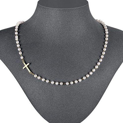 Sideway Cross Pearl Choker Necklace
